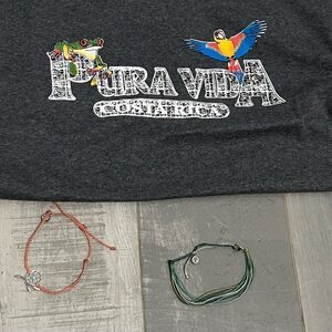 Pura Vida 2 Bracelts Dream Catcher Peach Teal & Tee Shirt Gray Parrot Adult S